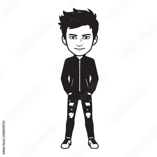 Handsome Man Black and White Illustration Vector Image Male Portrait Fashion Sketch Line Art Design