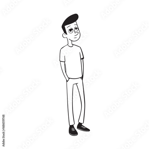 Handsome Man Black and White Illustration Vector Image Male Portrait Fashion Sketch Line Art Design