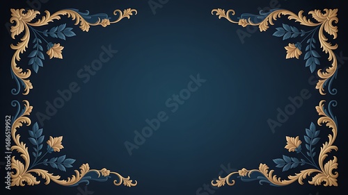 Elegant Gold and Teal Baroque Frame; Ornate Floral Design; Luxury Background