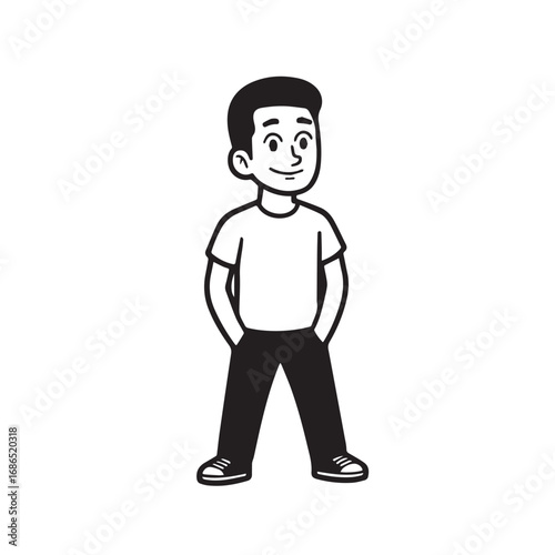 Handsome Man Black and White Illustration Vector Image Male Portrait Fashion Sketch Line Art Design