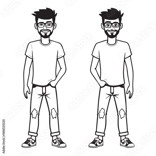 Handsome Man Black and White Illustration Vector Image Male Portrait Fashion Sketch Line Art Design