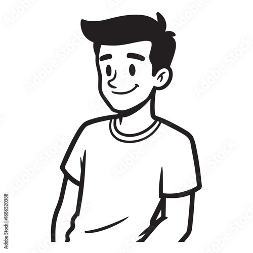 Handsome Man Black and White Illustration Vector Image Male Portrait Fashion Sketch Line Art Design