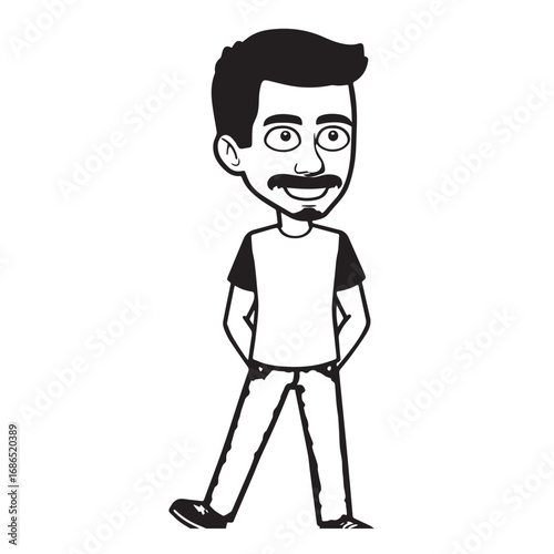 Handsome Man Black and White Illustration Vector Image Male Portrait Fashion Sketch Line Art Design