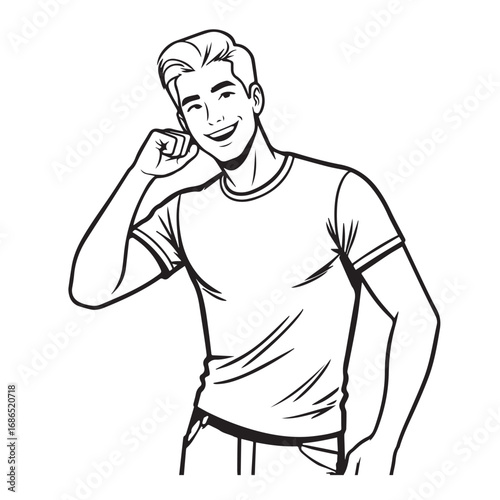 Handsome Man Black and White Illustration Vector Image Male Portrait Fashion Sketch Line Art Design