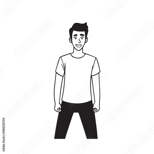 Handsome Man Black and White Illustration Vector Image Male Portrait Fashion Sketch Line Art Design