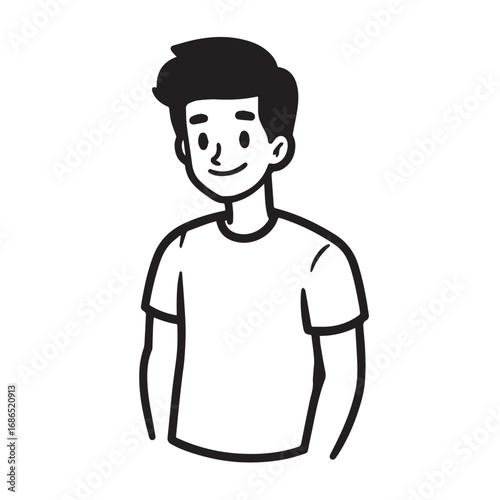 Handsome Man Black and White Illustration Vector Image Male Portrait Fashion Sketch Line Art Design