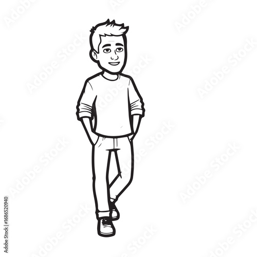 Handsome Man Black and White Illustration Vector Image Male Portrait Fashion Sketch Line Art Design
