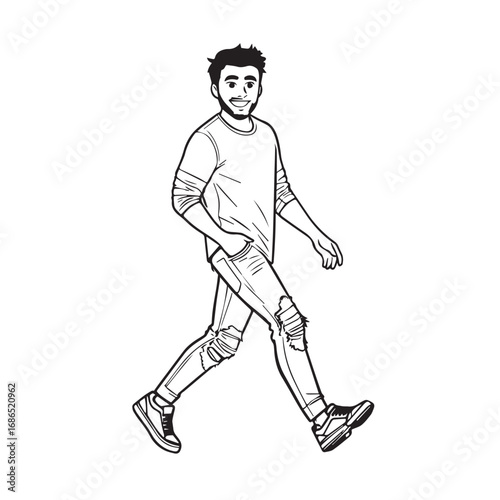 Handsome Man Black and White Illustration Vector Image Male Portrait Fashion Sketch Line Art Design