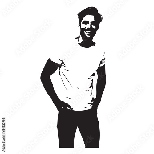 Handsome Man Black and White Illustration Vector Image Male Portrait Fashion Sketch Line Art Design