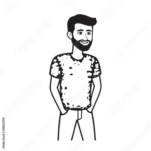 Handsome Man Black and White Illustration Vector Image Male Portrait Fashion Sketch Line Art Design