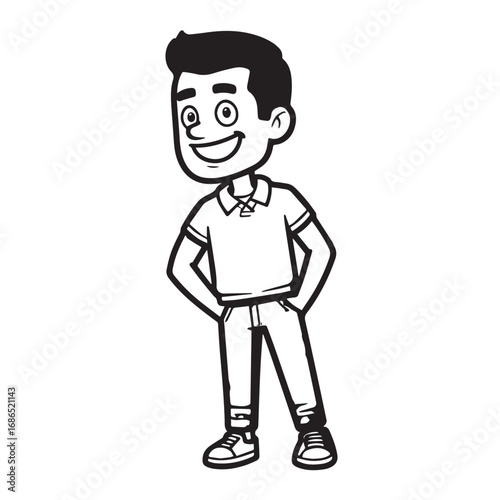 Handsome Man Black and White Illustration Vector Image Male Portrait Fashion Sketch Line Art Design