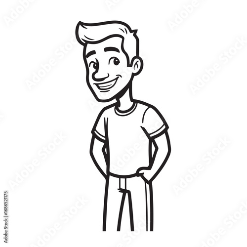 Handsome Man Black and White Illustration Vector Image Male Portrait Fashion Sketch Line Art Design