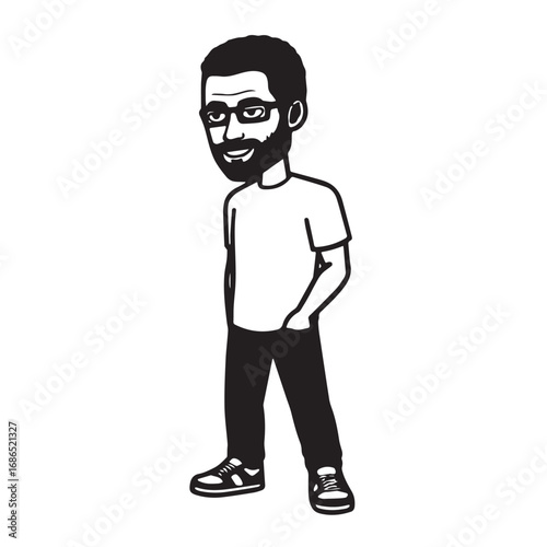 Handsome Man Black and White Illustration Vector Image Male Portrait Fashion Sketch Line Art Design