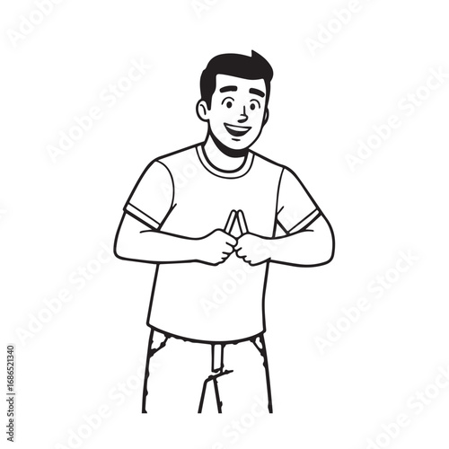 Handsome Man Black and White Illustration Vector Image Male Portrait Fashion Sketch Line Art Design