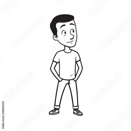 Handsome Man Black and White Illustration Vector Image Male Portrait Fashion Sketch Line Art Design