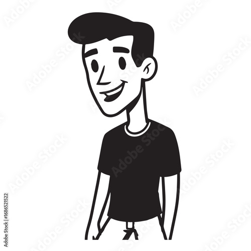 Handsome Man Black and White Illustration Vector Image Male Portrait Fashion Sketch Line Art Design