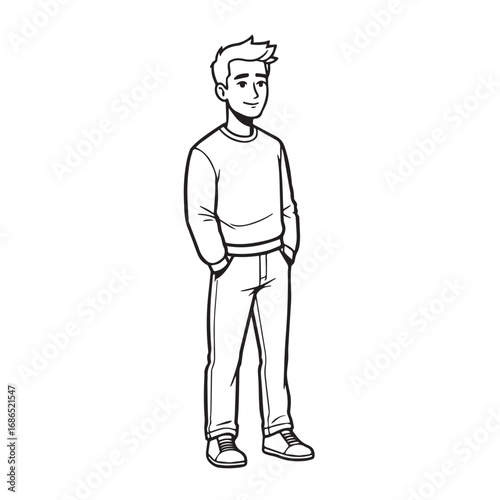 Handsome Man Black and White Illustration Vector Image Male Portrait Fashion Sketch Line Art Design