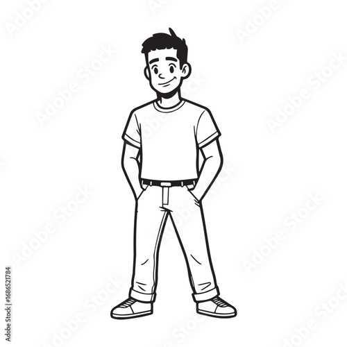 Handsome Man Black and White Illustration Vector Image Male Portrait Fashion Sketch Line Art Design