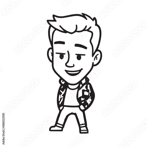 Handsome Man Black and White Illustration Vector Image Male Portrait Fashion Sketch Line Art Design