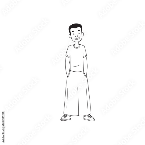 Handsome Man Black and White Illustration Vector Image Male Portrait Fashion Sketch Line Art Design