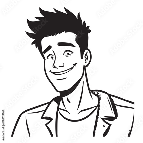 Handsome Man Black and White Illustration Vector Image Male Portrait Fashion Sketch Line Art Design