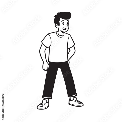 Handsome Man Black and White Illustration Vector Image Male Portrait Fashion Sketch Line Art Design