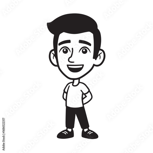 Handsome Man Black and White Illustration Vector Image Male Portrait Fashion Sketch Line Art Design