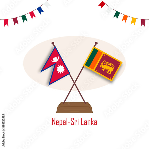 Crossed Flag Vector of Nepal and Sri Lanka, Symbol of Friendship and Partnership