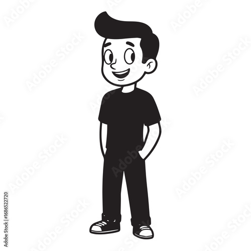 Handsome Man Black and White Illustration Vector Image Male Portrait Fashion Sketch Line Art Design