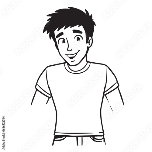 Handsome Man Black and White Illustration Vector Image Male Portrait Fashion Sketch Line Art Design