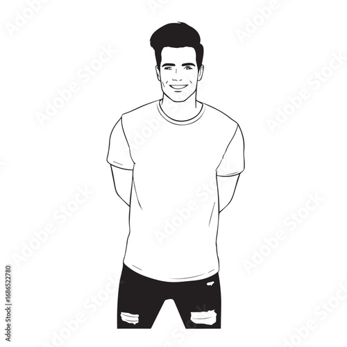Handsome Man Black and White Illustration Vector Image Male Portrait Fashion Sketch Line Art Design