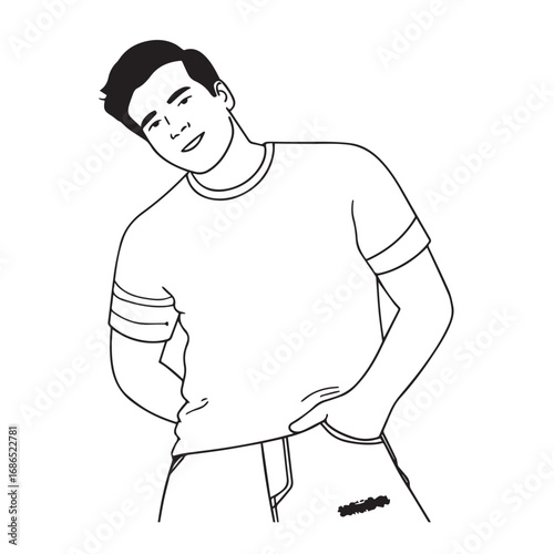 Handsome Man Black and White Illustration Vector Image Male Portrait Fashion Sketch Line Art Design
