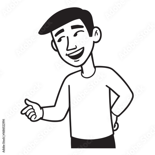 Handsome Man Black and White Illustration Vector Image Male Portrait Fashion Sketch Line Art Design