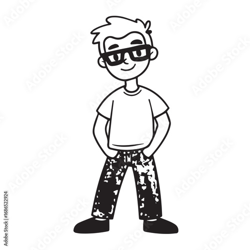 Handsome Man Black and White Illustration Vector Image Male Portrait Fashion Sketch Line Art Design