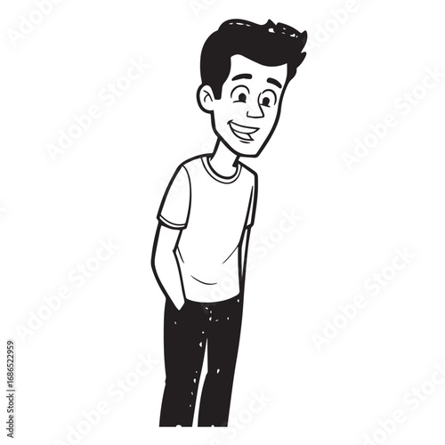 Handsome Man Black and White Illustration Vector Image Male Portrait Fashion Sketch Line Art Design