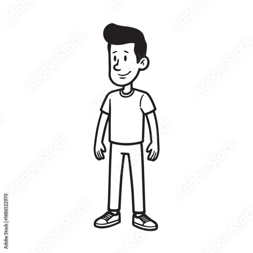 Handsome Man Black and White Illustration Vector Image Male Portrait Fashion Sketch Line Art Design