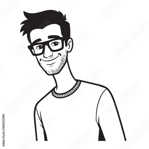 Handsome Man Black and White Illustration Vector Image Male Portrait Fashion Sketch Line Art Design