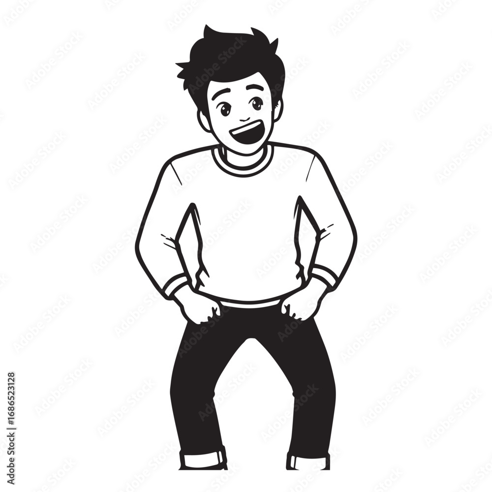 Fototapeta premium Handsome Man Black and White Illustration Vector Image Male Portrait Fashion Sketch Line Art Design