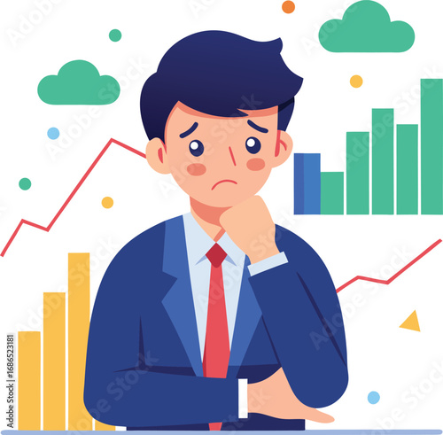 Vector of Investor Worried About Market Loss