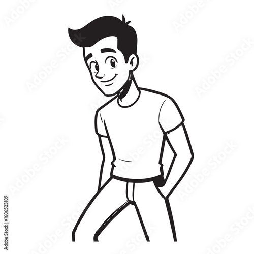 Handsome Man Black and White Illustration Vector Image Male Portrait Fashion Sketch Line Art Design