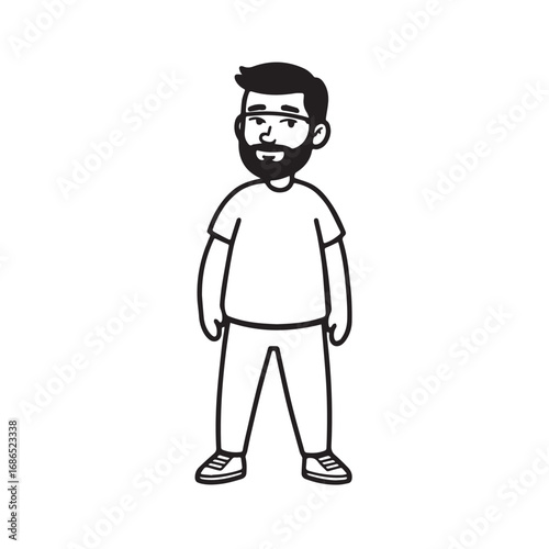 Handsome Man Black and White Illustration Vector Image Male Portrait Fashion Sketch Line Art Design
