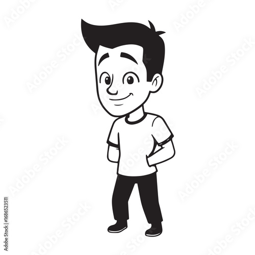 Handsome Man Black and White Illustration Vector Image Male Portrait Fashion Sketch Line Art Design