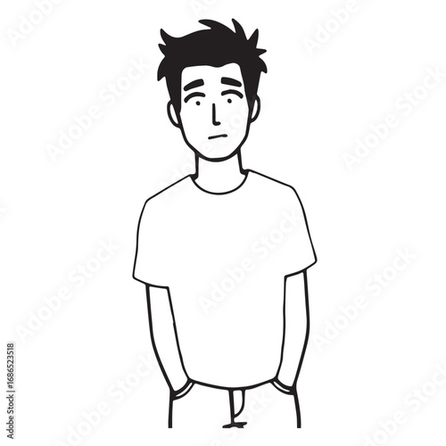 Handsome Man Black and White Illustration Vector Image Male Portrait Fashion Sketch Line Art Design