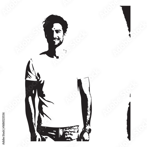 Handsome Man Black and White Illustration Vector Image Male Portrait Fashion Sketch Line Art Design