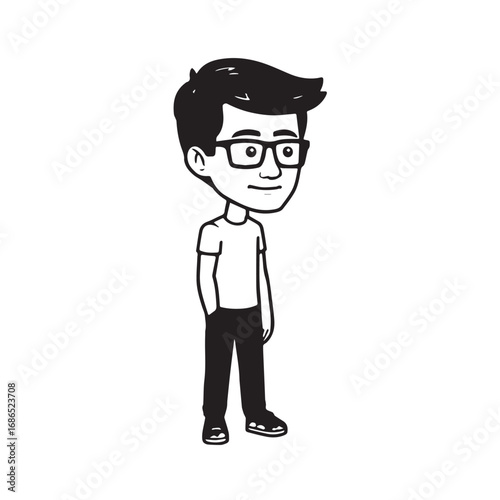 Handsome Man Black and White Illustration Vector Image Male Portrait Fashion Sketch Line Art Design