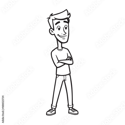 Handsome Man Black and White Illustration Vector Image Male Portrait Fashion Sketch Line Art Design