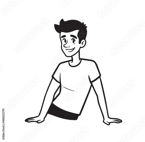 Handsome Man Black and White Illustration Vector Image Male Portrait Fashion Sketch Line Art Design