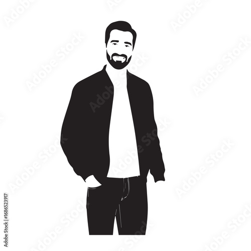 Handsome Man Black and White Illustration Vector Image Male Portrait Fashion Sketch Line Art Design