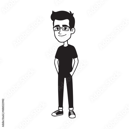 Handsome Man Black and White Illustration Vector Image Male Portrait Fashion Sketch Line Art Design