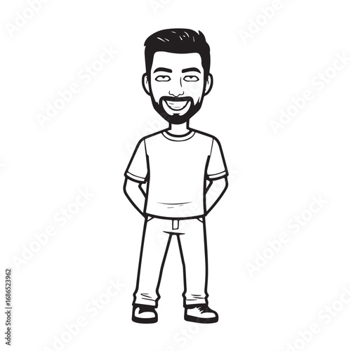 Handsome Man Black and White Illustration Vector Image Male Portrait Fashion Sketch Line Art Design